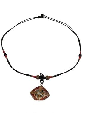Enamel Pendant on green rope chain with knot closure